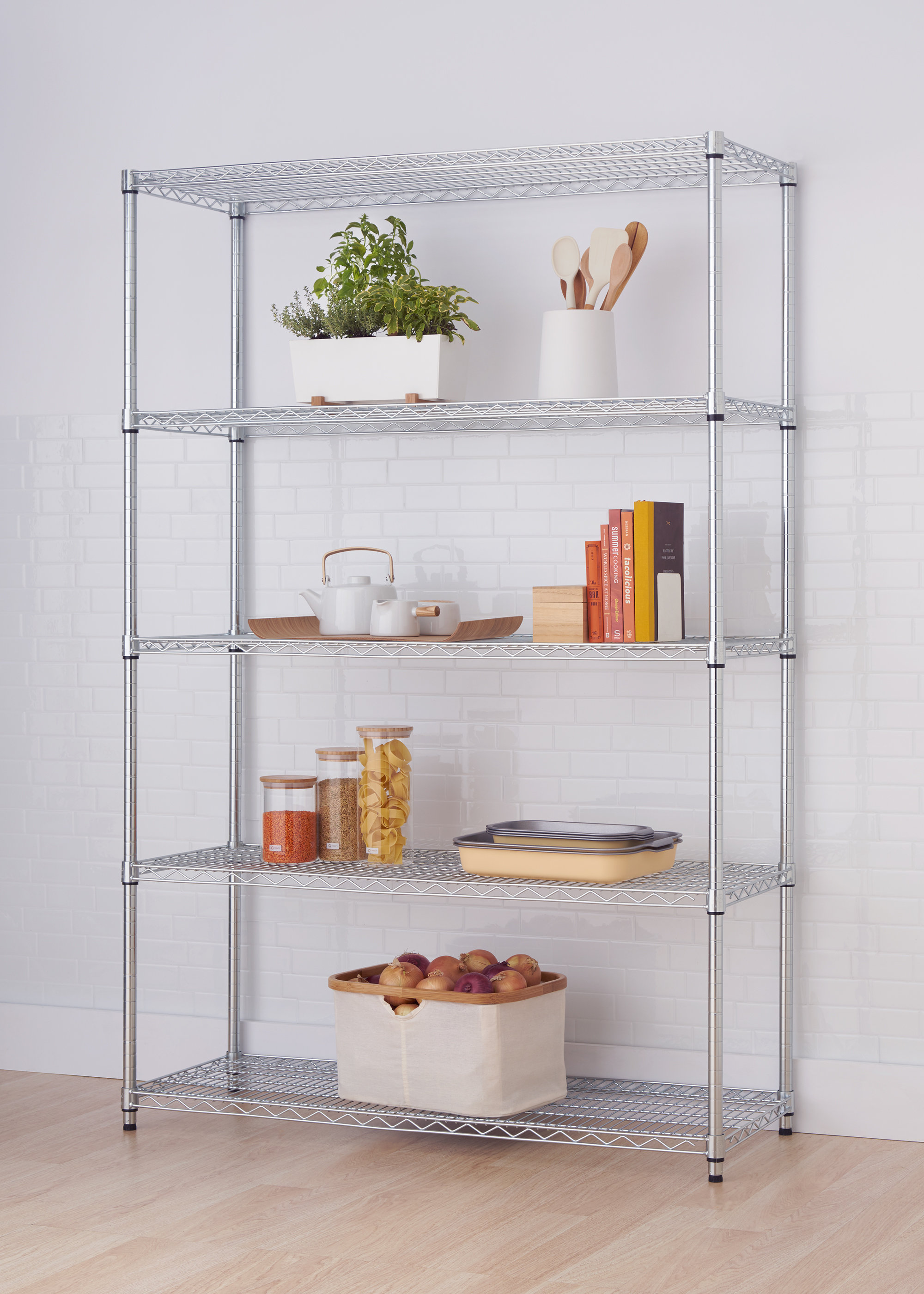 5 good Tier Wire Shelf Unit, Chrome